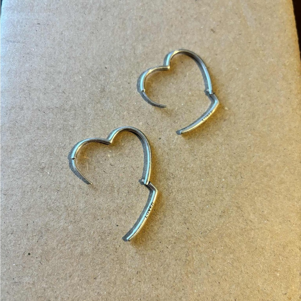 Pandora Asymmetrical Heart Hoop Earrings Sterling silver